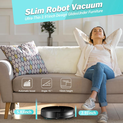 Robot Vacuum and Mop Combo for Pet Hair–2300Pa Robotic Vacuum Cleaner with WiFi/Alexa/App Control, 2H Runtime & Tangle-Free Tech, Auto Recharge, Ultra-Slim Quiet for Hard Floors/Low-Pile Carpets