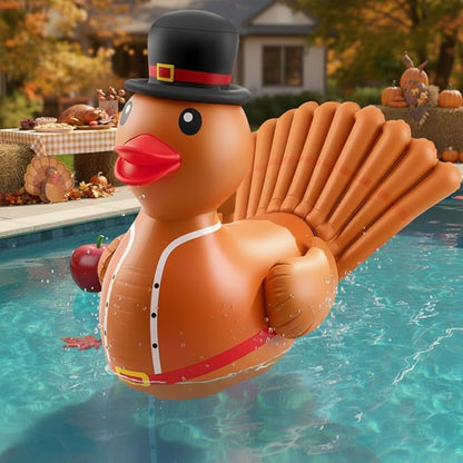 Hungdao 1 Pcs 4 Feet PVC Thanksgiving Inflatables Turkey Duck, Giant Thanksgiving Duck with Turkey Tail, Huge Blow up Rubber Decorations for Outdoor Indoor Lawn Pool Float Yard Fall Party Supplies