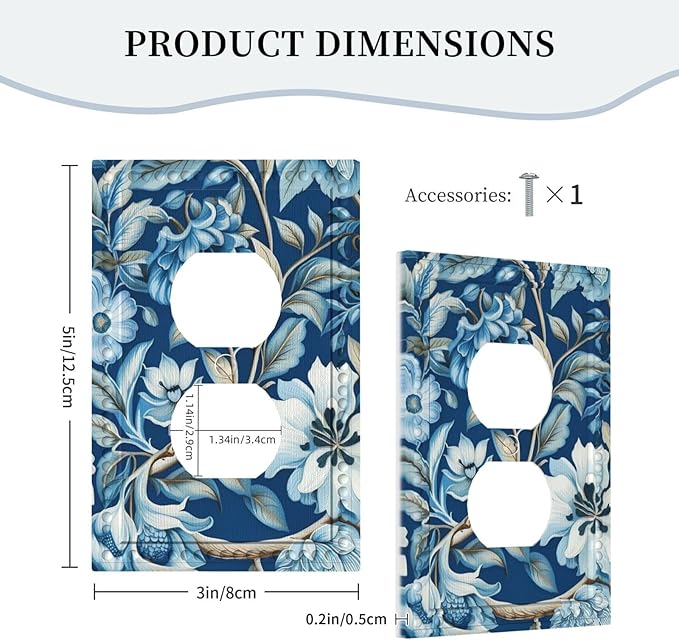 Blue Flowers Branches Leaves Floral Pattern Light Switch Cover 1 Gang Outlet Plate Single Duplex Wall Plate Covers Decorative Switchplate Covers Electrical Faceplate for Home Decor