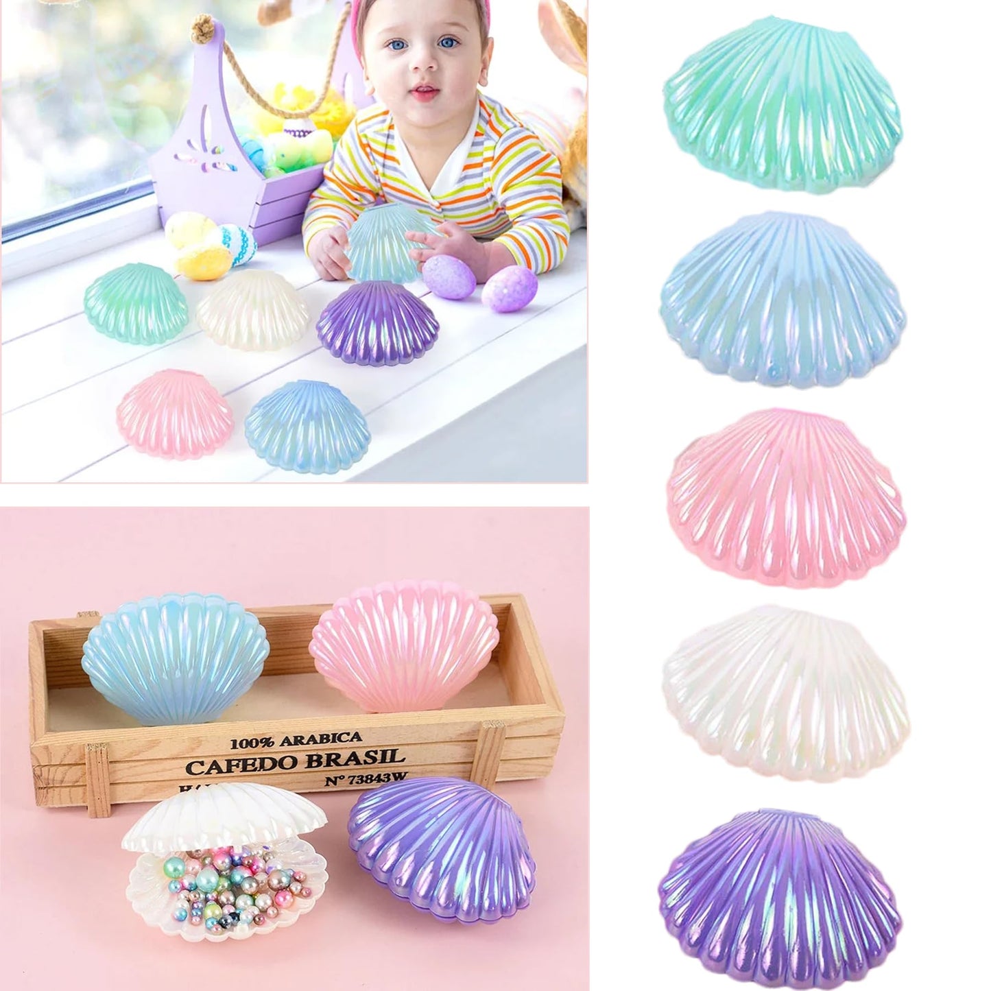 10Pcs Shell Candy Boxes Plastic Plastic Candy Containers Small Gift Box Jewelry Storage Box Seashell Containers Box for Wedding Birthday Baby Shower Christmas Party Favors Home Decor (10pcs)