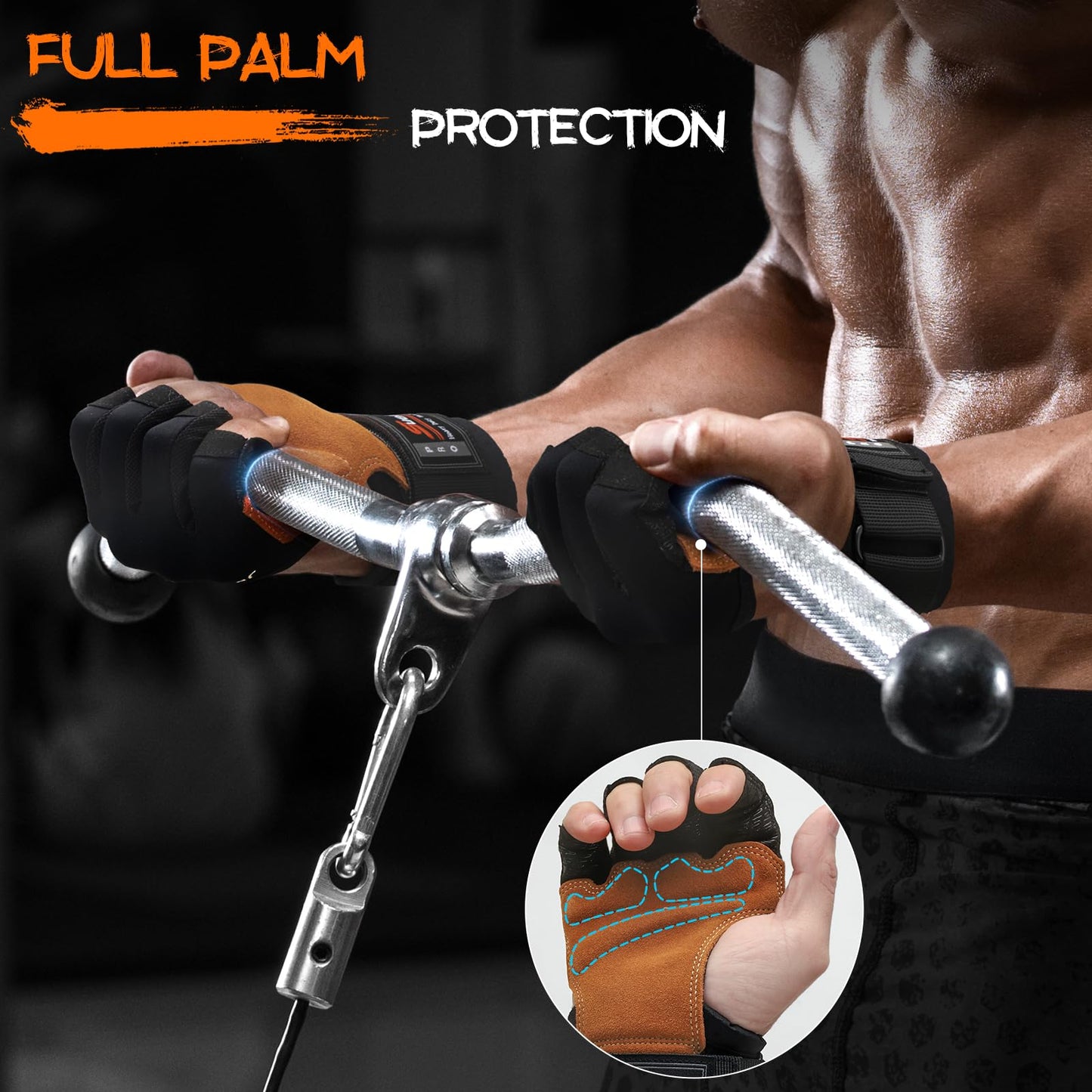 SueStar Workout Gloves, Heavy Duty Cowhide Padded Weight Lifting Gloves with Wrist Support, Full Palm Protection & Silicone Grips, Ideal for Weightlifting, Deadlifts, Exercise (Large), Black