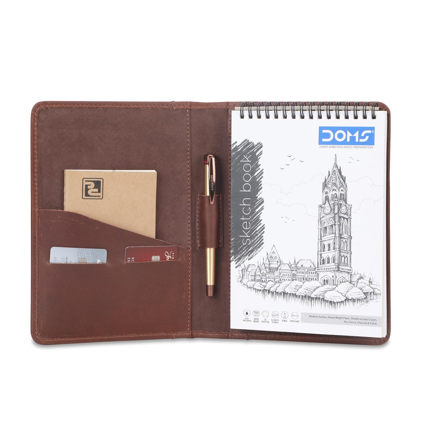 CestAntiQ Leather Junior Padfolio for Men Women Business Portfolio Folder Compact 5 x 8 Legal Pad Organizer with Pen Loop Professional Resume Interview Document Holder Padfolio (Tan)