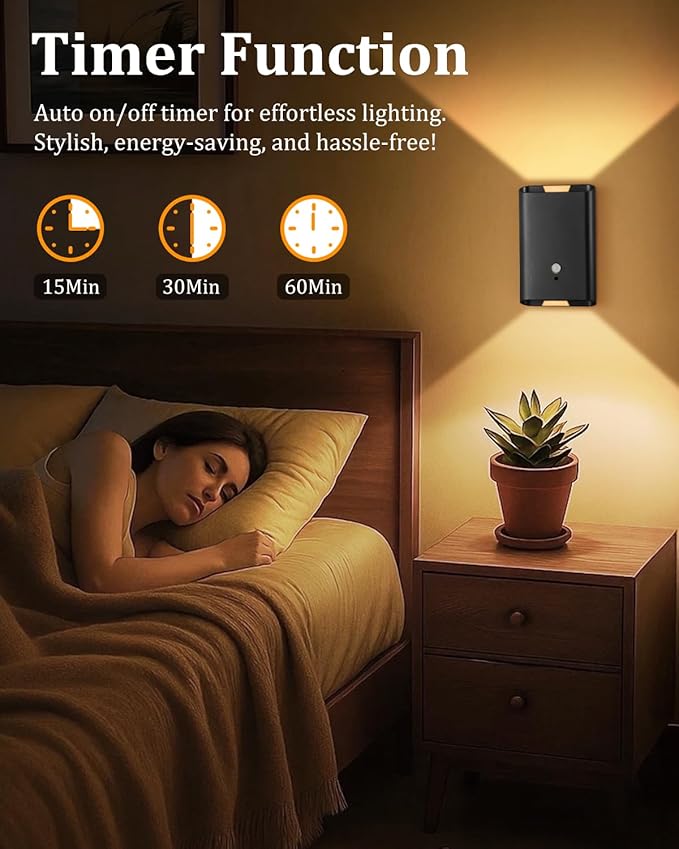 Motion Sensor Wall Light - Remote Control Battery Operated Wall Sconce 6000mAh Rechageable Lamps Brightness Adjustable 3 Color Temperature, Wall Decor for Bedroom Living Room(Black 2pcs)