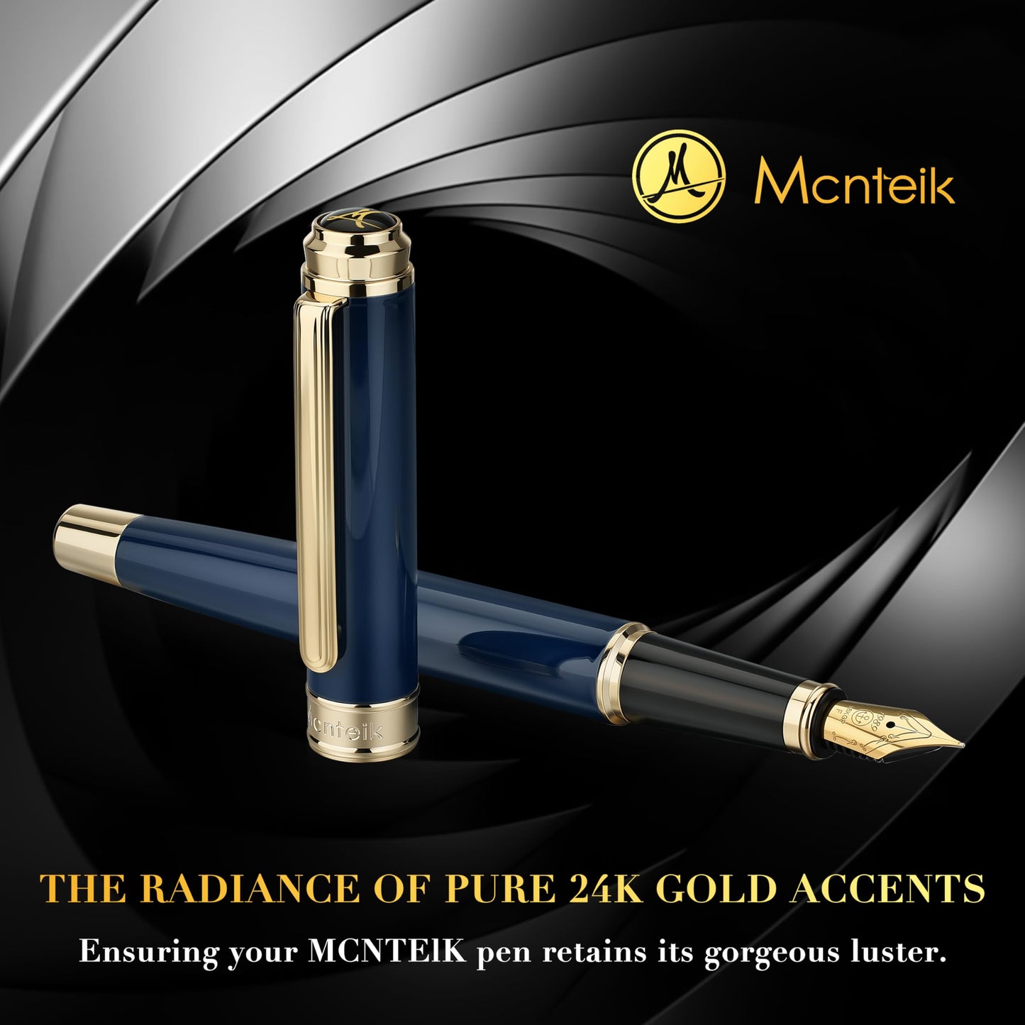 MCNTEIK 317 Fountain Pen,Stunning Luxury Piano Lacquer,18K Gilded Nib(Fine),Gorgeous 24K Gold Finish, Ink Converter,Best Gift for Men&Women-Elegant,Executive,Nice Pens for Writing, BU-F