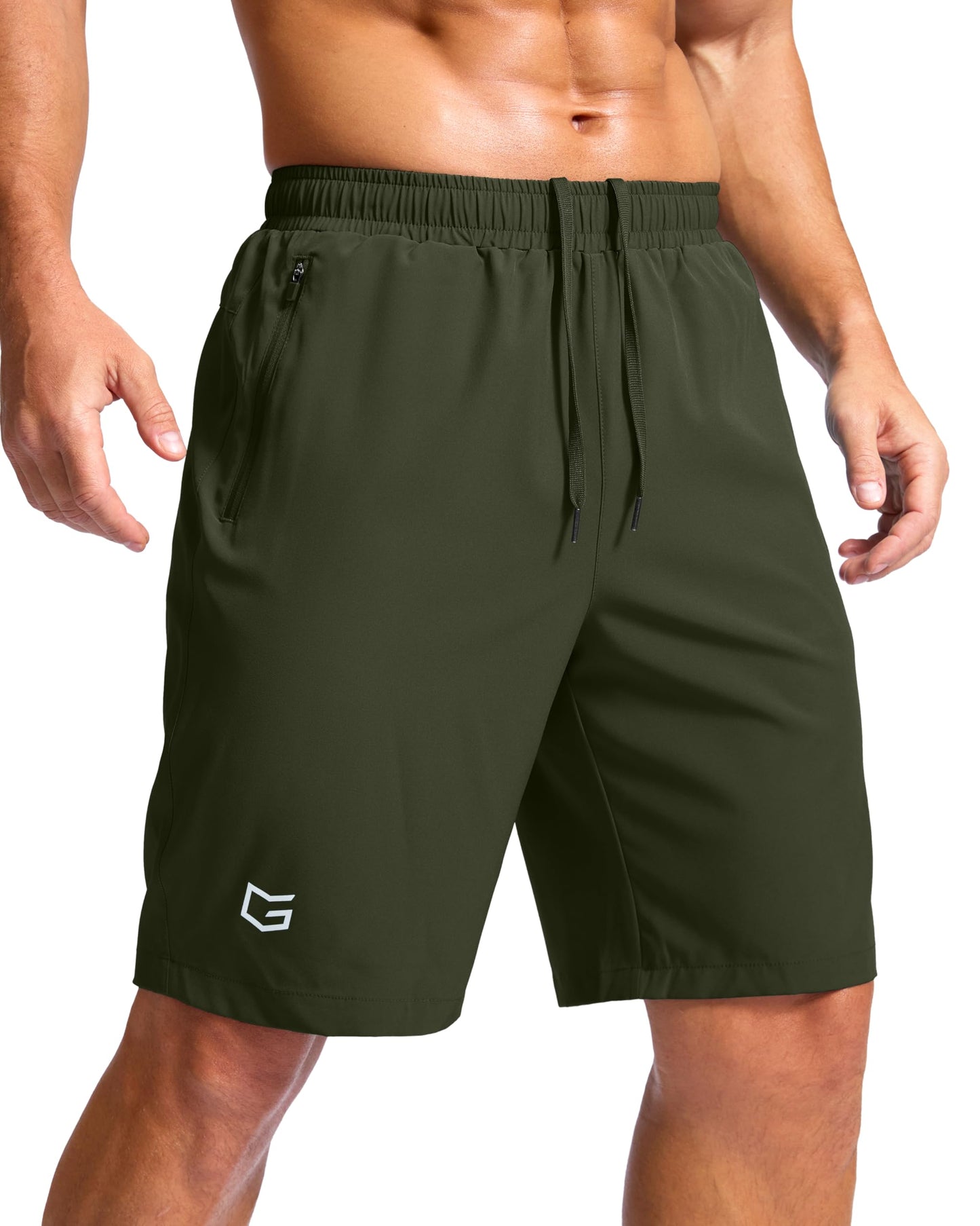 G Gradual Men's Athletic Running Shorts with Zipper Pockets Quick Dry 7"/ 5"/ 9" Workout Gym Shorts for Basketball Hiking(Olive,9M)