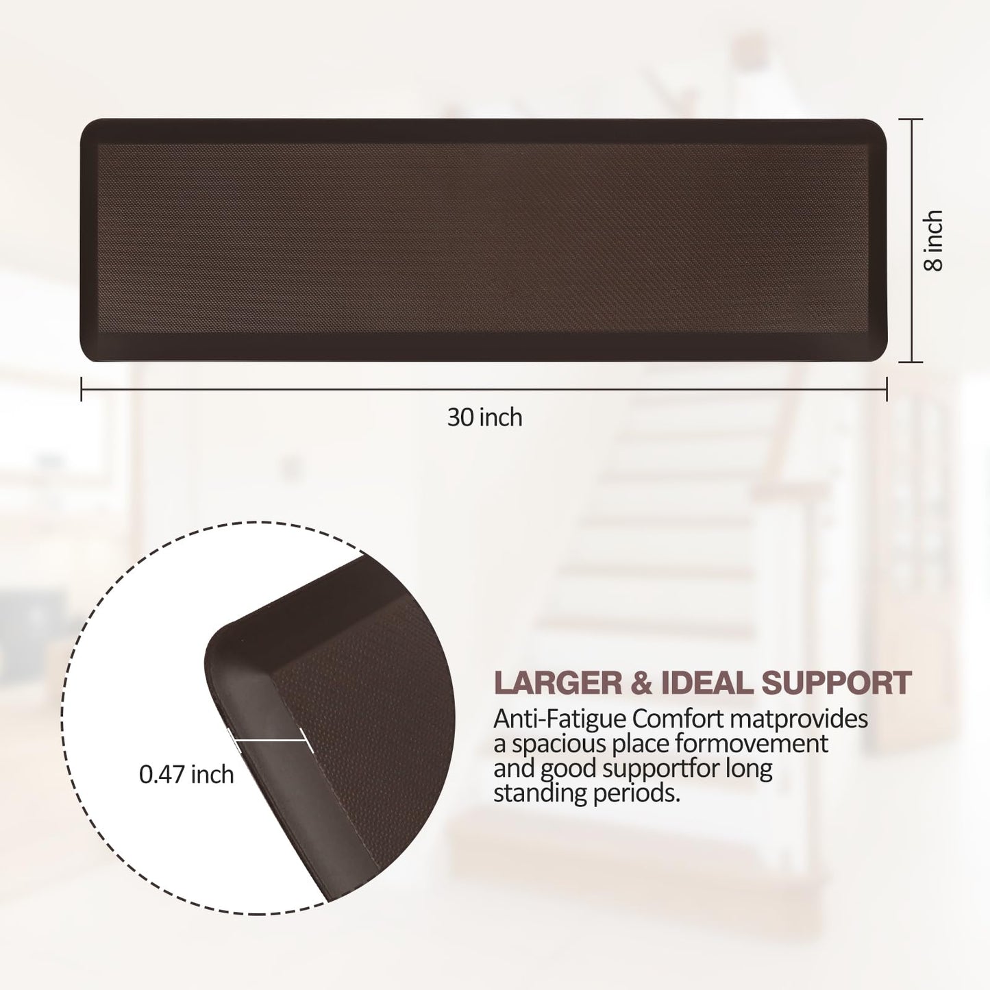 PURE ERA Cushioned Stair Mat, 8 x 30 Inch Non-Slip Stair Treads, Staircase Step Treads Foam Stair Pads, Tape Free Durable Stair Treads for Wooden Steps Washable, Easy to Clean (6 Pieces, Brown)