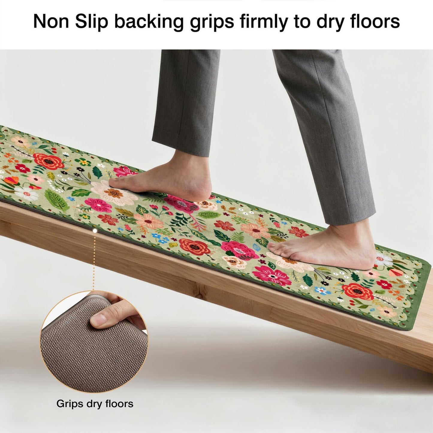 Boho Floral Anti Fatigue kitchen Rugs and Mats Non Slip Comfort Washable Waterproof Floor Kitchen decor Mat, Modern Farmhouse Bohemian rug Set of 2 for Home, Sink, Laundry, 17.3"x47"+17.3"x30"