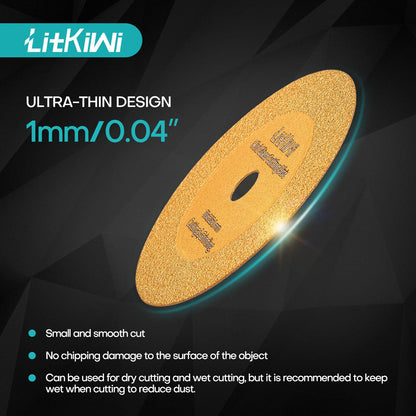 LitKiwi Mini Glasses Cutting Disc,1mm Ultra-Thin Diamond Cutting Blade Wheel,with 2 Sizes Round Mandrels,for Cutting Glass, Jade, Crystal, Ceramics and etc.