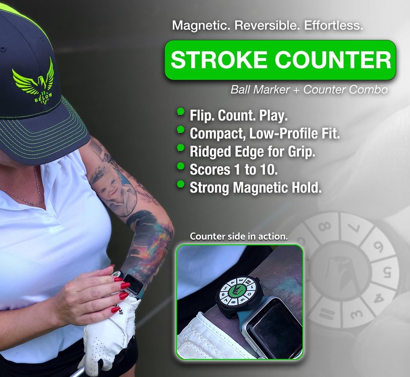 II BELOW Aerie – Golf Watch Adapter with Ball Marker & Stroke Counter – Slim Magnetic Silicone Fit – Track Strokes in Style (1, White)