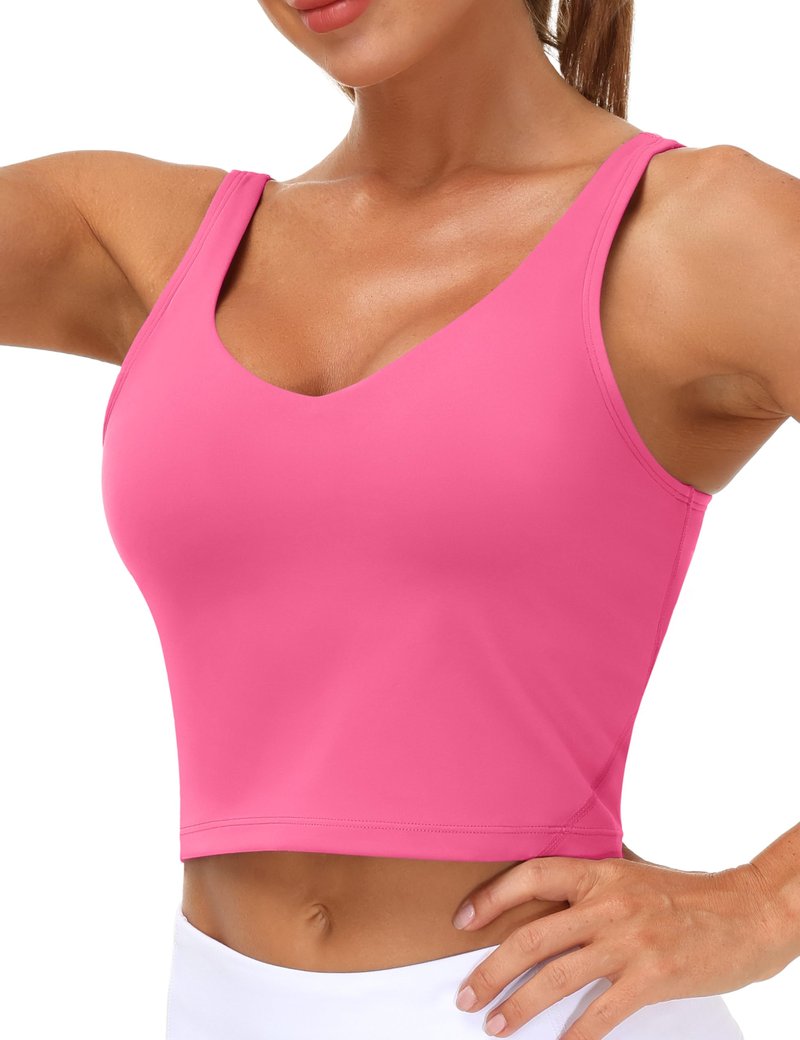 Women’s Longline Sports Bra Wirefree Padded Medium Support Yoga Bras Gym Running Workout Tank Tops(Bright Pink, Medium)