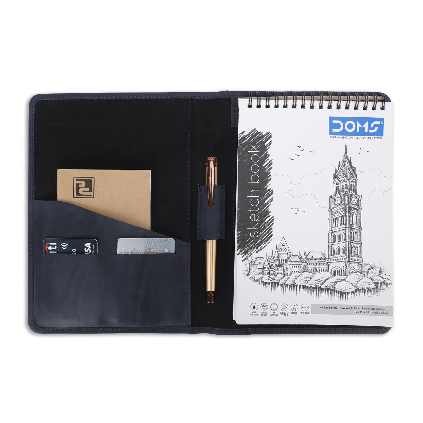 CestAntiQ Leather Junior Padfolio for Men Women Business Portfolio Folder Compact 5 x 8 Legal Pad Organizer with Pen Loop Professional Resume Interview Document Holder Padfolio (Blue)