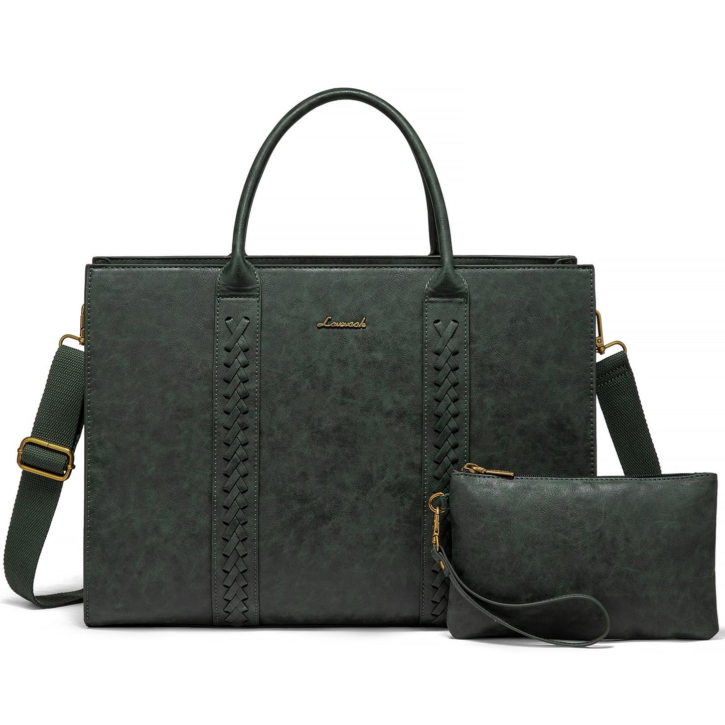 LOVEVOOK Laptop Tote Bag for Women, Vintage Leather Work Bags 15.6 inch Laptop Bag, Waterproof Computer Bag Business Office Briefcase, Green