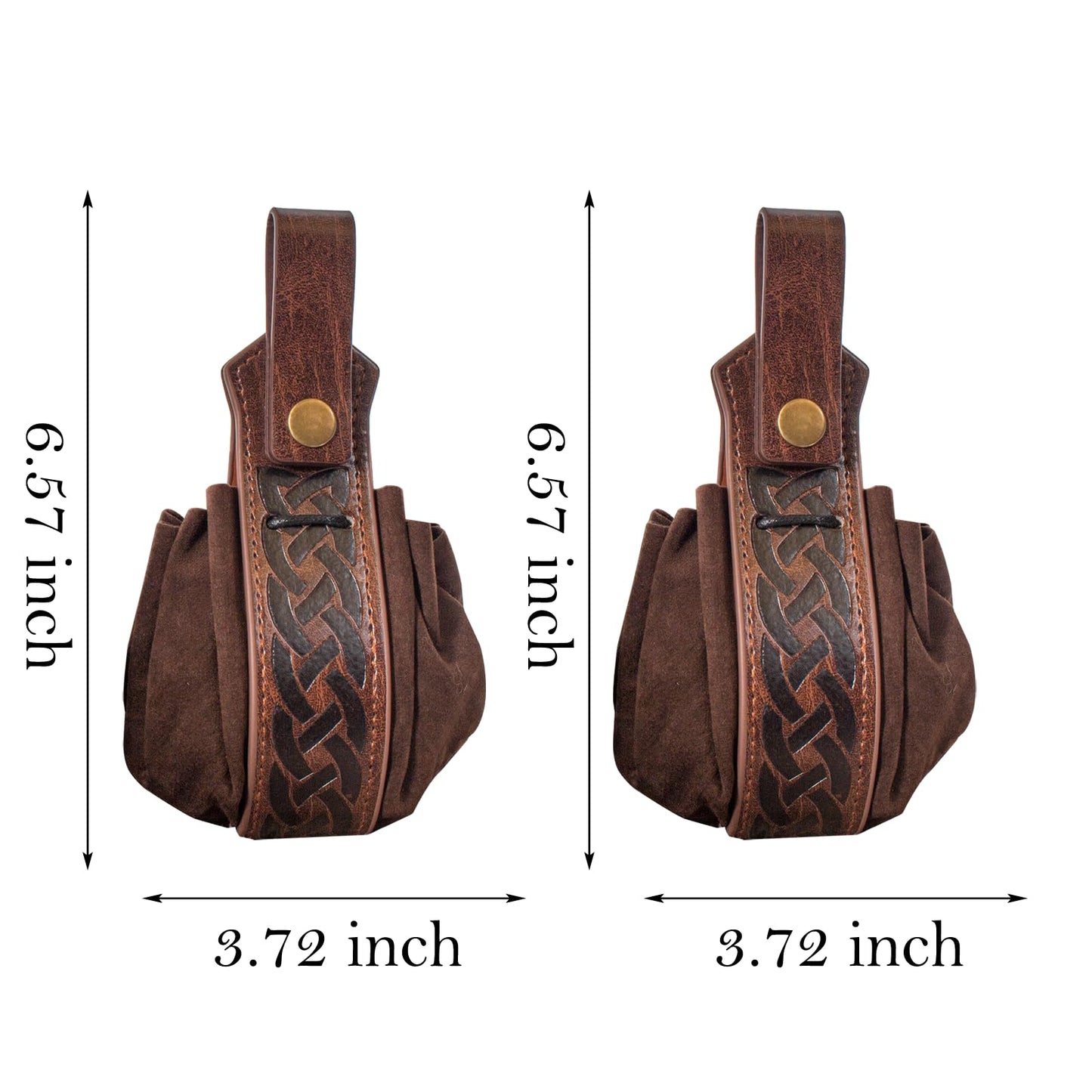 SUMGOGO Medieval Belt Pouch, Faux Leather, Renaissance Style, Small Drawstring Coin Purse, 2 Pack (A-Brown)