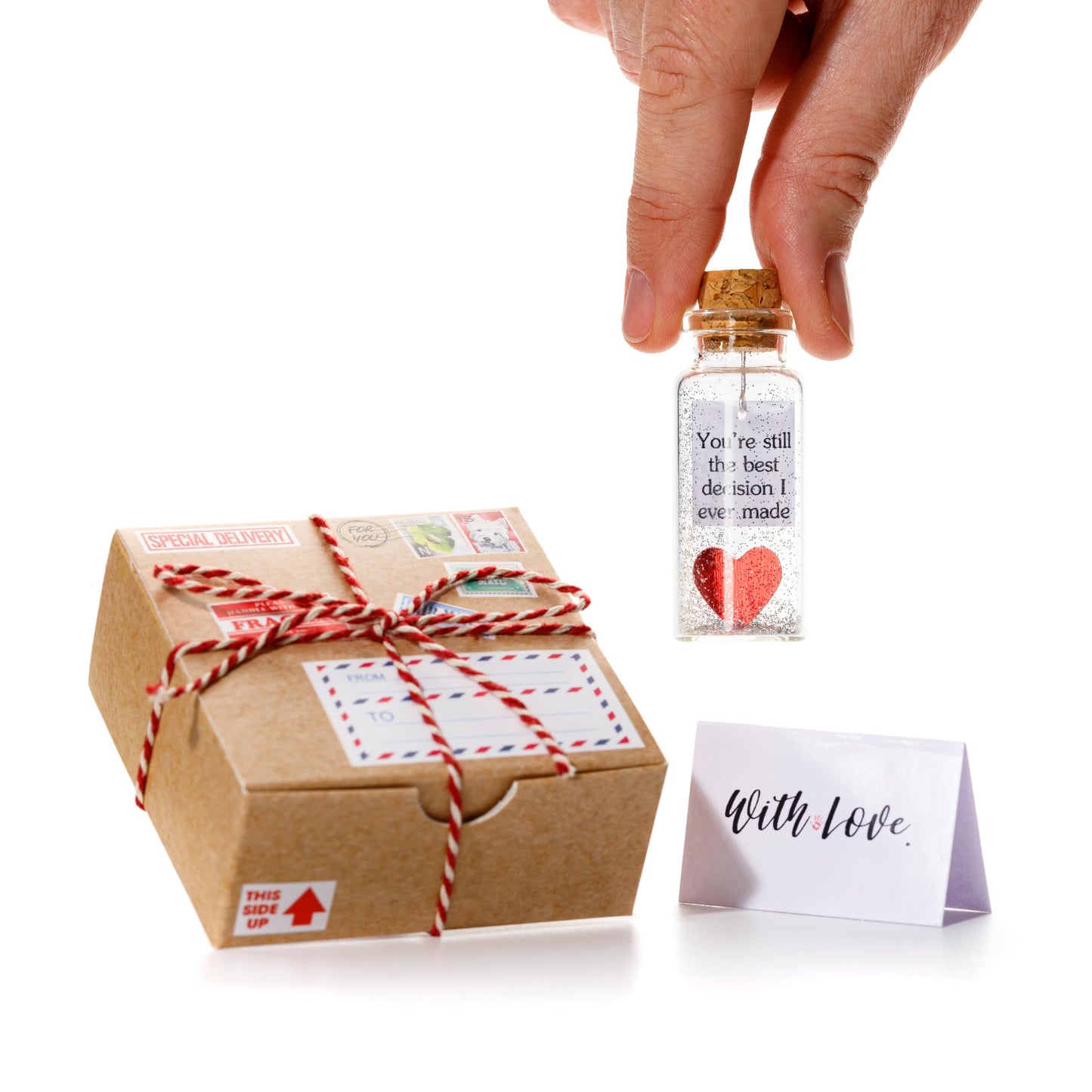 Anniversary Present for Her & Him, Romantic Gift to Boyfriend & Girlfriend, Message in Bottle I Love You Gifts Wife Husband (Heart - You're Still the Best Decision I Ever Made, In Craft Gift Box)