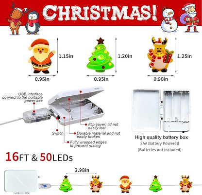 pozzolanas Christmas Fairy Lights, LED Christmas Tree Santa Claus Snowman Moose Lights Decoration, Waterproof Battery Powered Indoor Outdoor Decoration String Lights - 2Pack