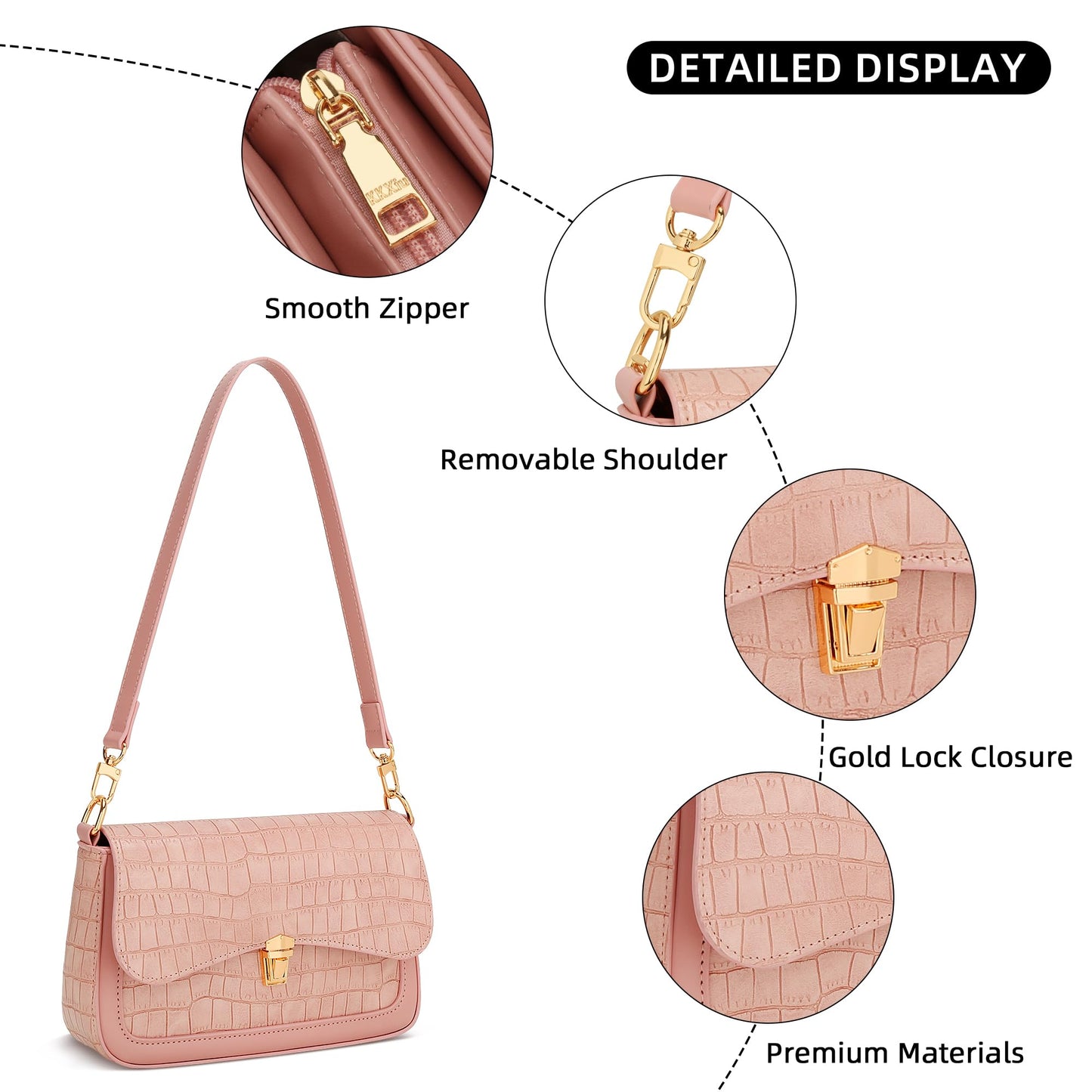 KKXIU Small Shoulder Bag for Women Cute Purses Mini Hobo Handbag Trendy Clutch Purse-S,Pink
