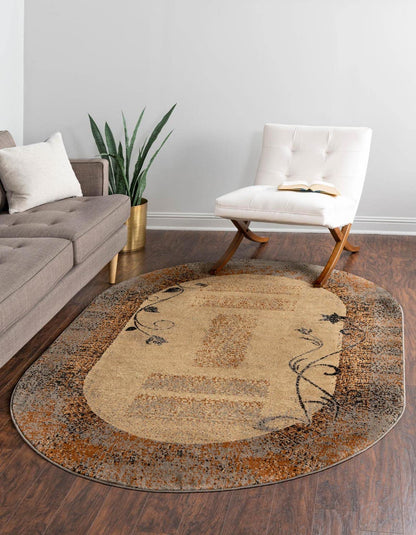 Unique Loom Barista Collection Area Rug - Excelsa (4' 1" x 6' 1" Oval, Beige/Brown)