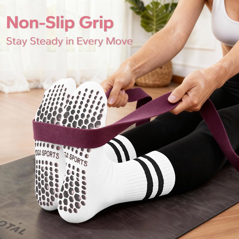 Mancreda Pilates Socks for Women with Non-Slip Grips 84% Cotton Yoga Socks for Barre, Hospital & Barefoot - One Size Fits Most (3 Pairs,JD)