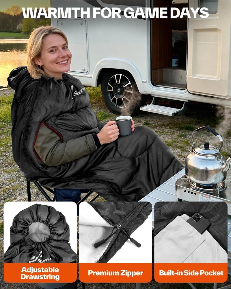 Sportneer Wearable Sleeping Bag - Walkable Design with Arm Zippers | Waterproof & Compact for Camping, Travel, and Stadiums