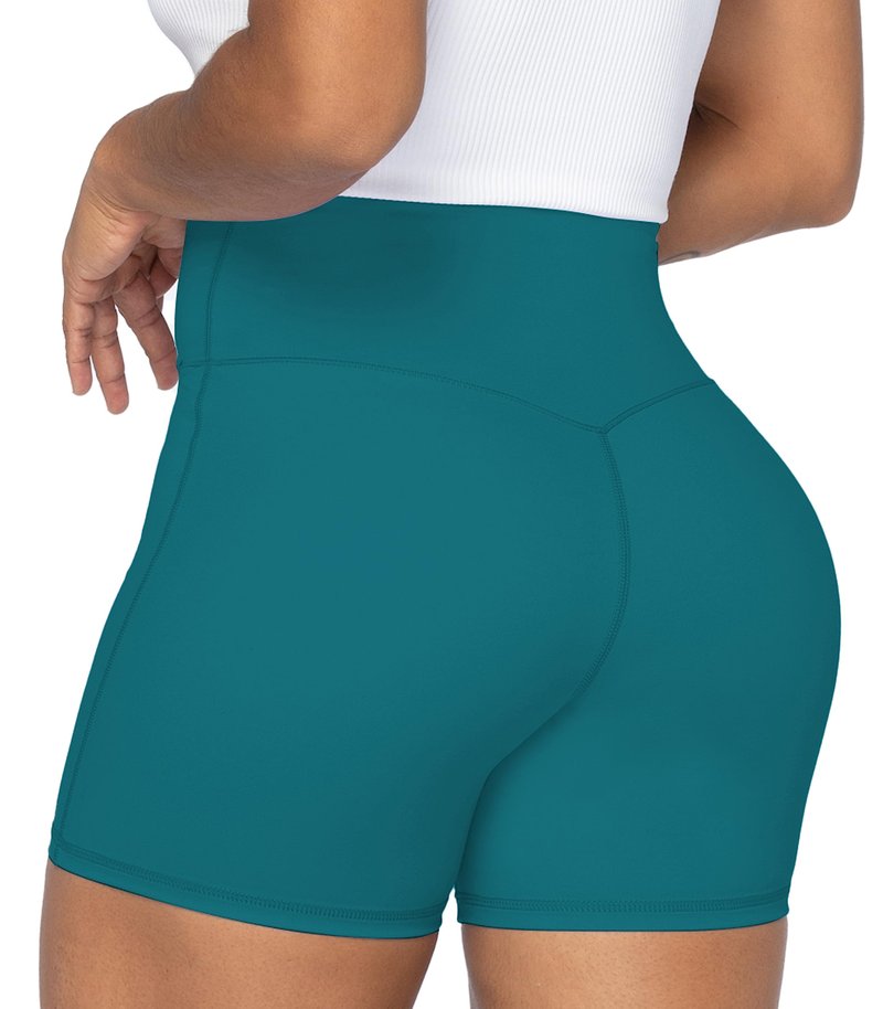 Sunzel Sunzfly Crossover Biker Shorts for Women, V Criss Cross High Waist Yoga Workout Gym Shorts with Tummy Control 4" Deep Lagoon Large