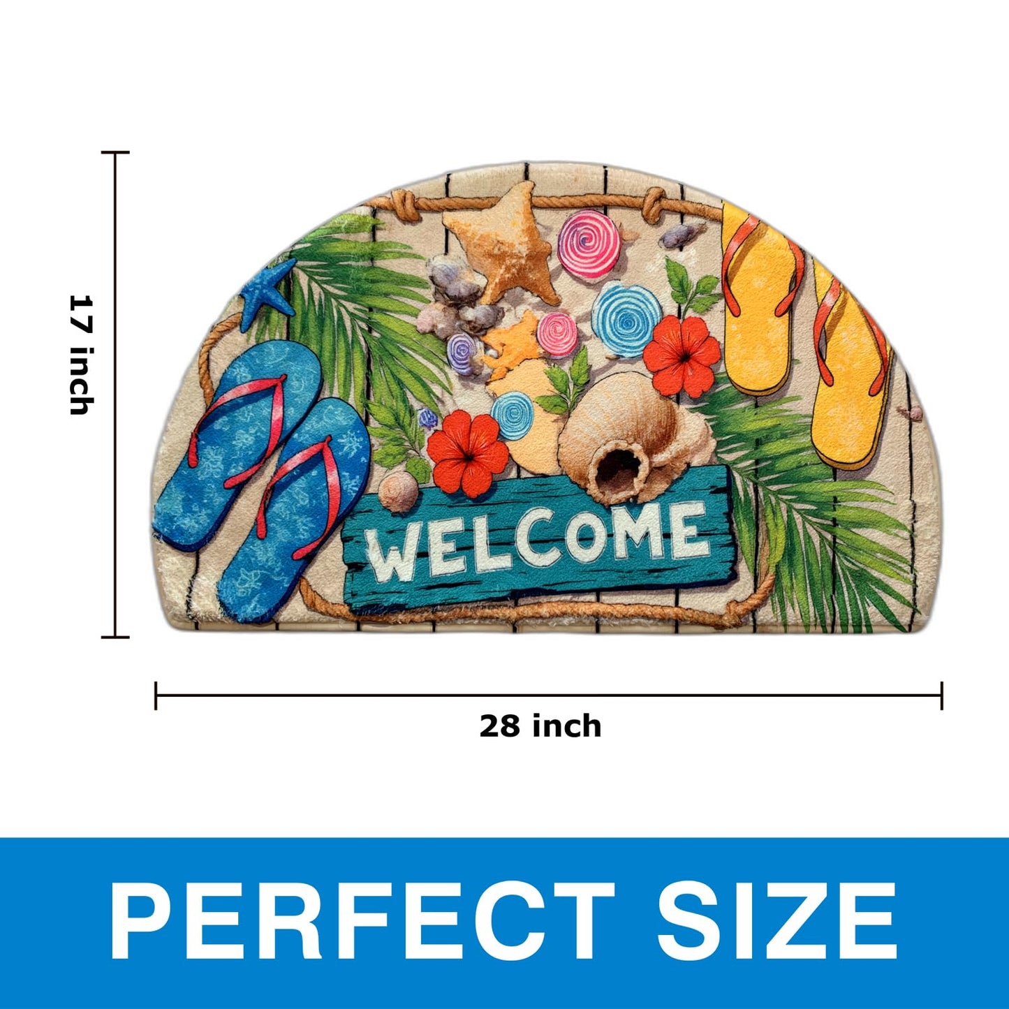 Soft Half Round Flip-Flops Bath Rug Doormat Outdoor Bathmat Non-Slip Bath Mats Funny Semi Circle Bathroom Door Mat Beach Welcome Rugs Decor Ocean Style Floor Mats (White)