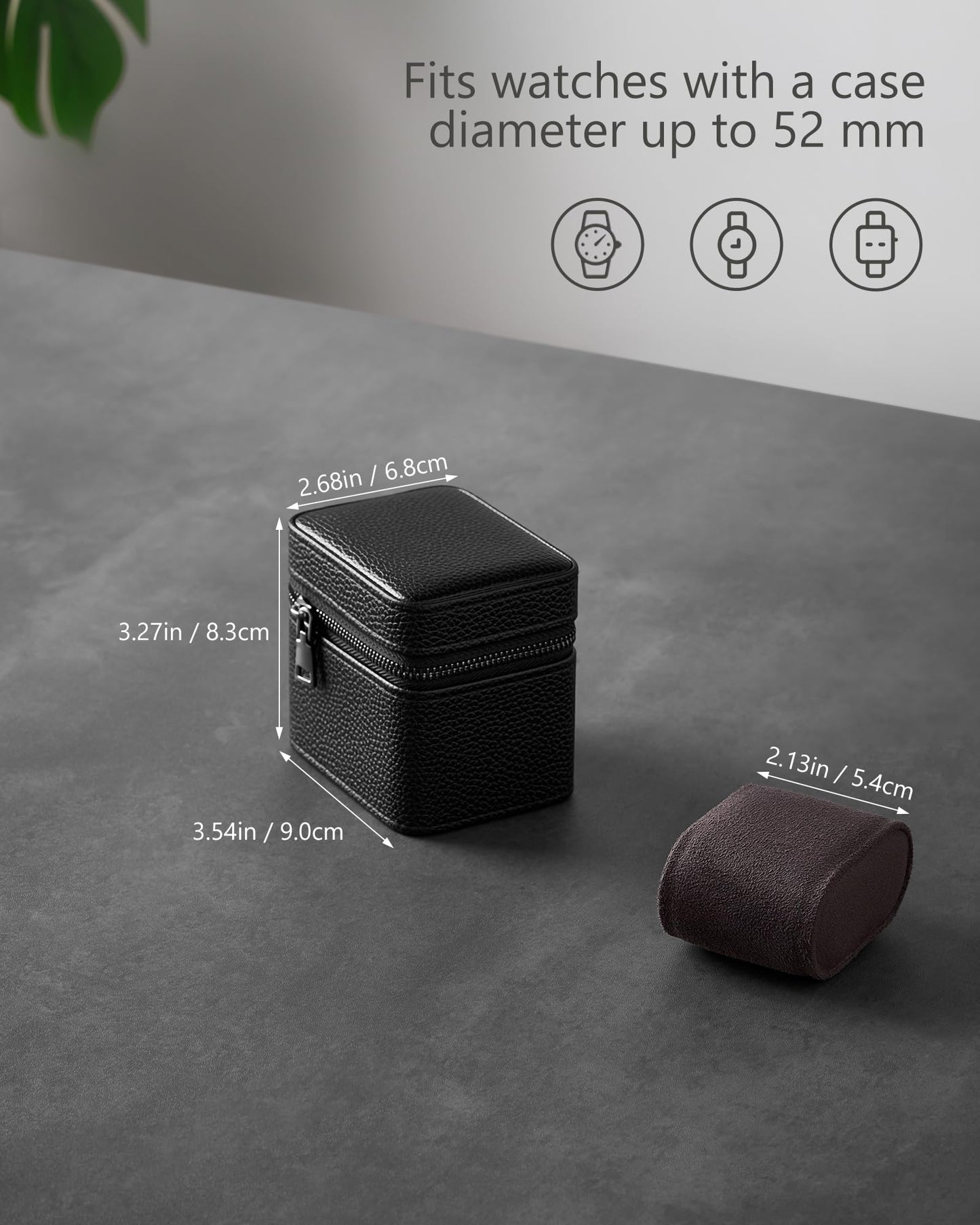 ProCase Single Watch Travel Case for Men, PU Leather Portable Watch Holder, Compact Small Carrying Storage Box for Luxury Watches & Smartwatches with Jewelry Compartment, Fathers Day Gift -Black