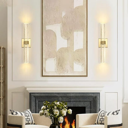 Set of 2 Gold LED Wall Sconce Lights Warm Light Modern Crystal Wall Lights Vanity Lighting Fixtures Sconces for Bathroom Living Room Bedroom Dining Room Hallway