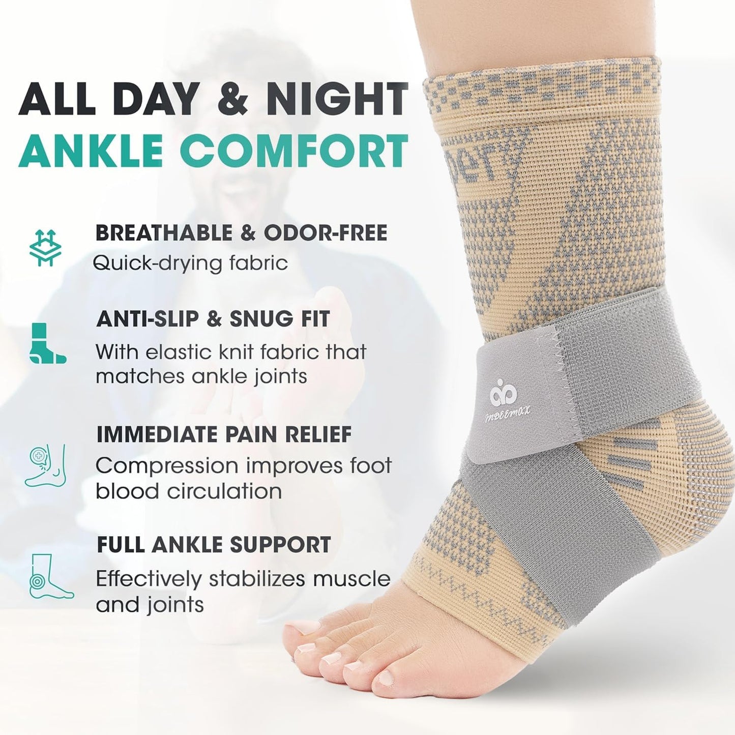 INDEEMAX Ankle Brace for Women & Men, Ankle Compression Sleeve Support Copper Infused Ankle Brace for Sprained Ankle, Plantar Fasciitis Sports, Achilles Tendonitis Pain Relief, Skin Silver, S