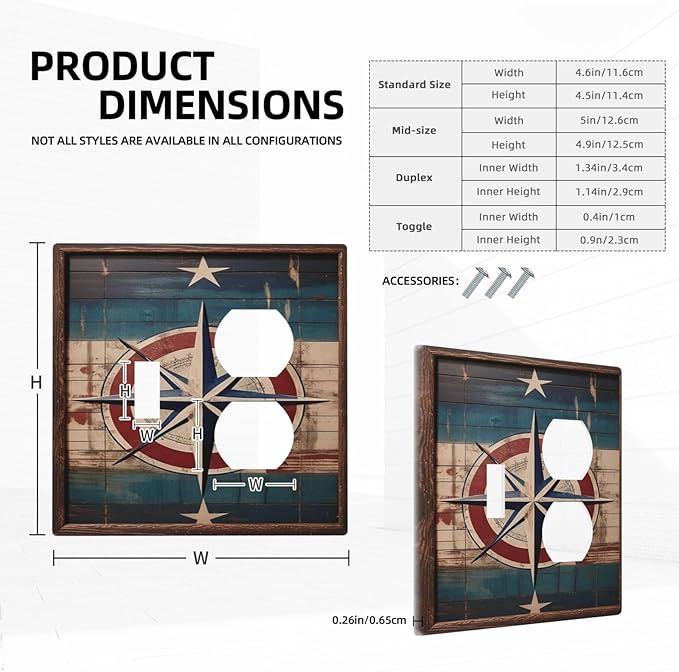 Decorative Art Light Switch Covers Nautical Rustic Star Emblem 2 Gang Single Toggle Duplex Combination Electrical Faceplate Switchplate Wall Plate for Home Decor