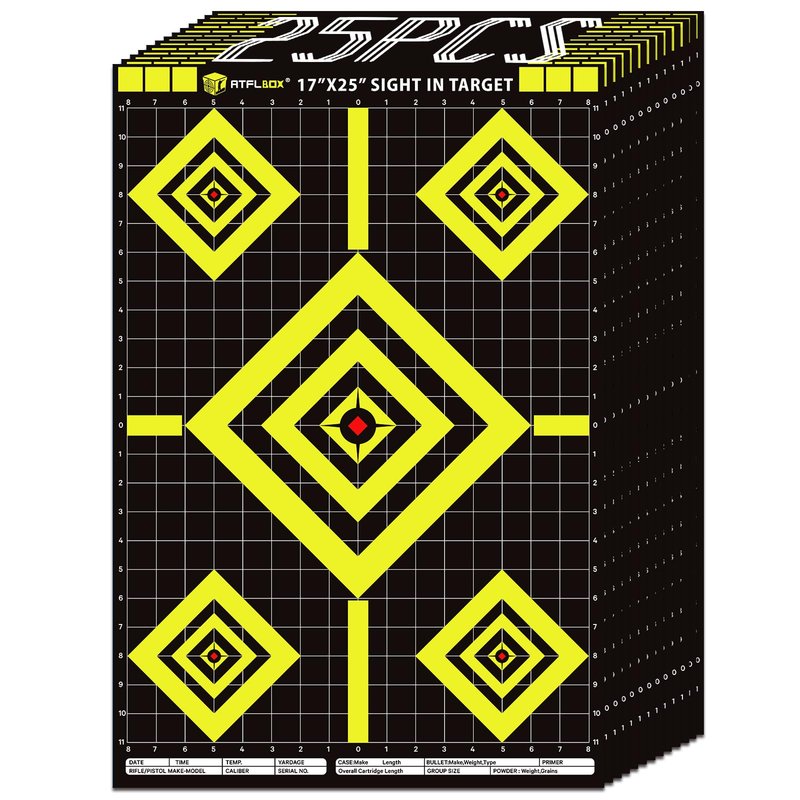 Atflbox Sight in Shooting Range Paper Target, 17X25 Inch High Visibility Target Paper for Indoor and Outdoor Shooting Practice, Suitable for Handgun, Pistol, Rifle, Airgun, Pellet BB Gun (25 Pack)