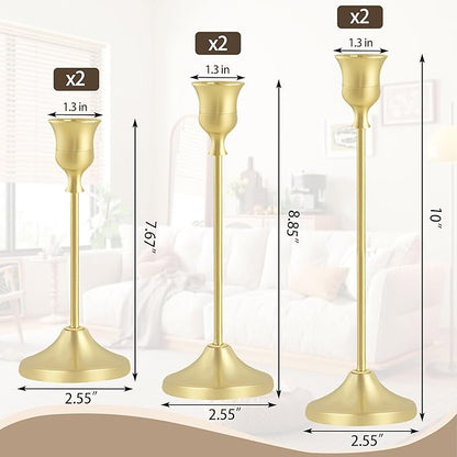 Candlestick Holders, 6PCS Gold Metal Taper Candle Holder Vintage Candlestick Holder Decorative for Home Decor Table Centerpiece Wedding Housewarming Gift