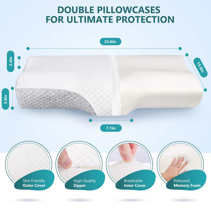 ZAMAT Memory Foam Pillow for Neck Pain Relief, Adjustable Orthopedic Ergonomic Cervical Pillow for Sleeping with Washable Cover, Bed Pillows for Side, Back, Stomach Sleepers