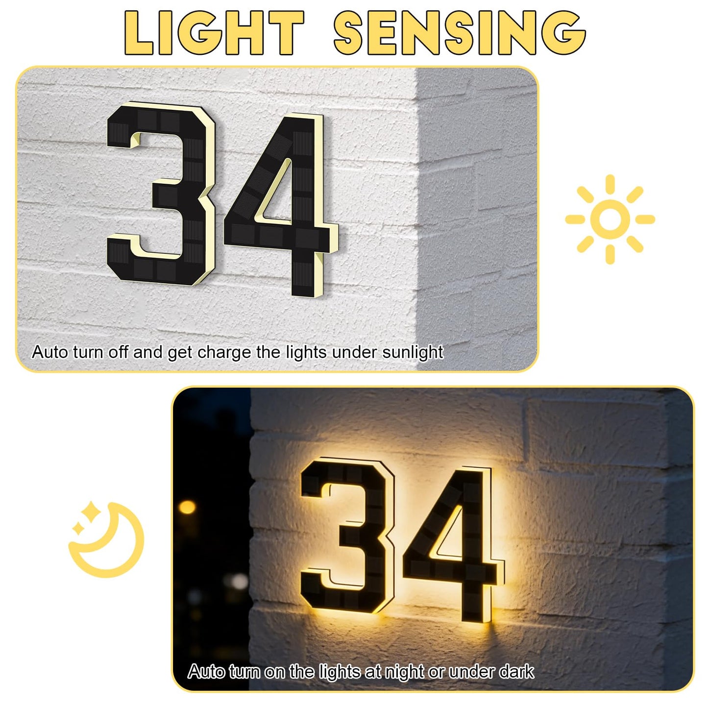 2026 New Solar House Numbers for Outside, Light Up Address Numbers for House, No Drill Adhesive or Screw Mount, IP65 Waterproof LED Illuminated Modern Address Sign, Dusk to Dawn (B, 9 inch)