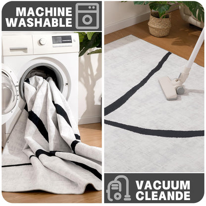YIHOUSE 6'x9' Black and White Rug- Washable Area Rug for Living Room Bedroom, Large Modern Non-Slip Ultra-Thin Rug Home Decor,Curve,6x9ft