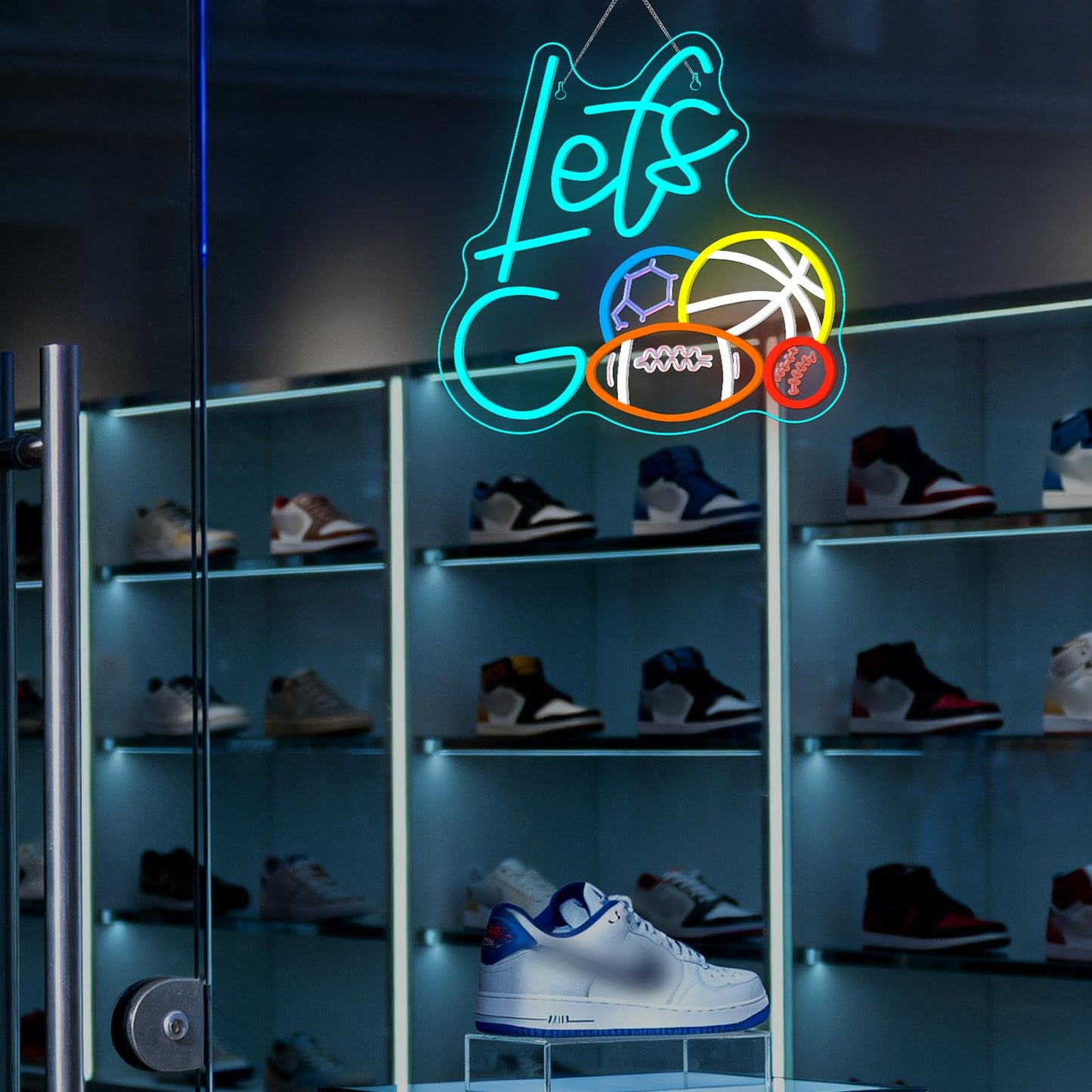 Sports Neon Sign Let's Go Basketball LED Light 4 Balls Combination Sign Light Up Baseball Wall Decor for Gym Themed Party Lighted Football Gifts for Sports Lover