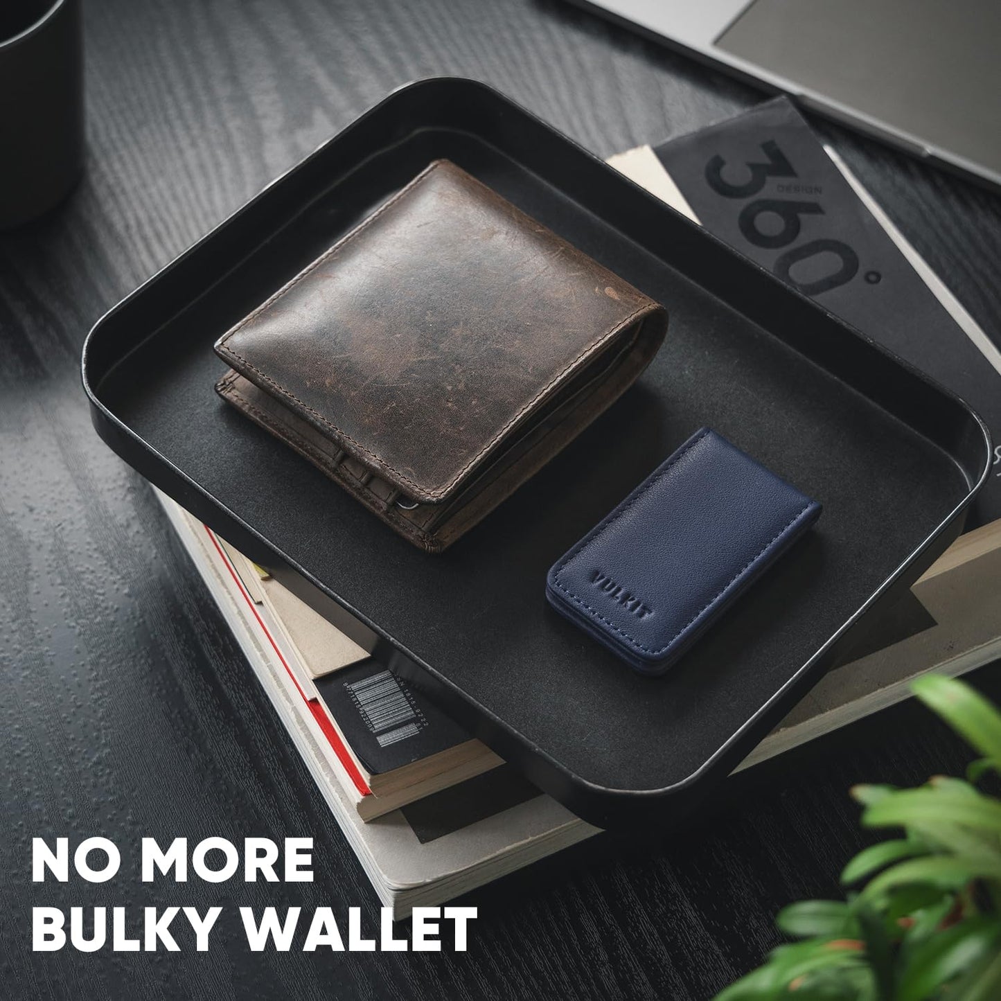 VULKIT Magnetic Money Clip Top Grain Leather Cash Holder Minimalist Design Holds Up to 15 Cash