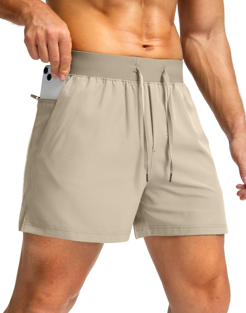 Soothfeel Men's Running Shorts with Zipper Pockets 9"/ 7"/ 5" Lightweight Quick Dry Basketball Gym Workout Athletic Shorts for Men (Khaki, L)