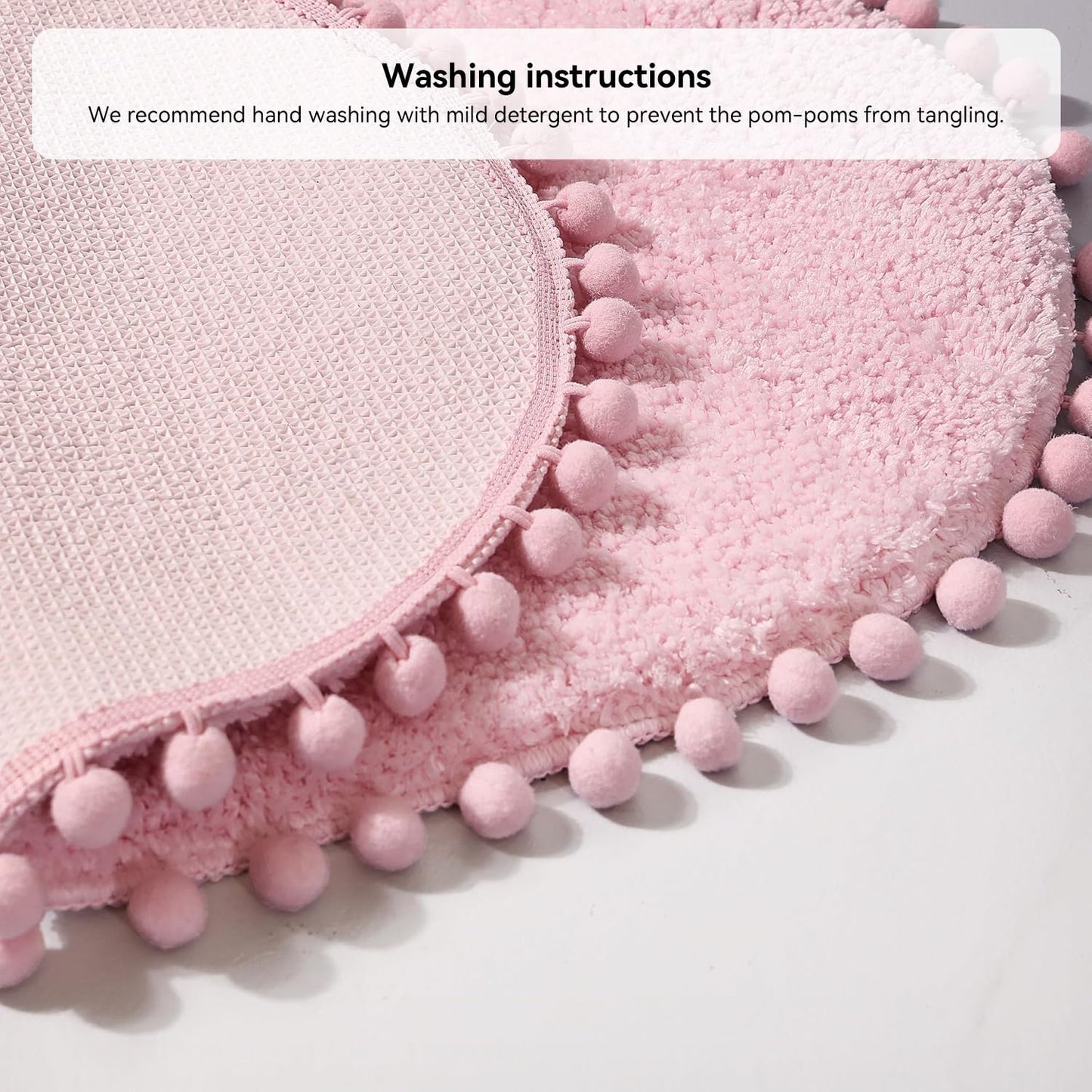 YIRDDEO Bath Mat Pink Rug with Pom Oval Bathroom Rugs for Bedroom Non Slip Cute Boho Absorbent Mats Soft Plush Washable Rug (20 x 30 inches)