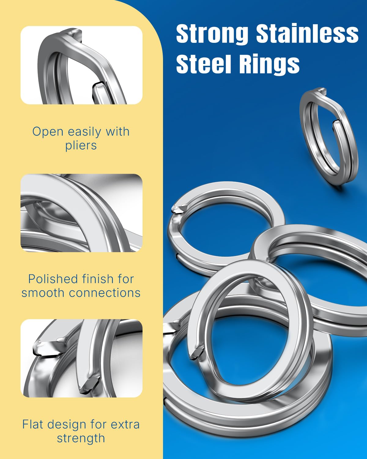 Pawfly 250 Pcs Split Rings and Split Ring Pliers for Fishing, 5 Sizes Fishing Split Rings & Fishing Pliers Kit, Stainless Steel Split Rings for Saltwater & Freshwater, Fishing Lure Connectors