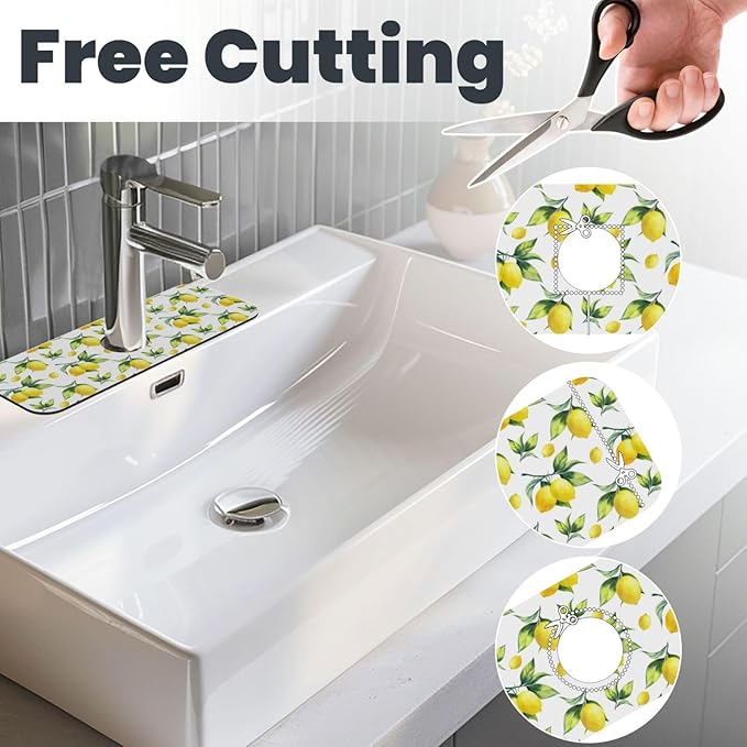 Yellow Lemon Green Leaves Kitchen Sink Splash Guard Faucet Mat Super Absorbent