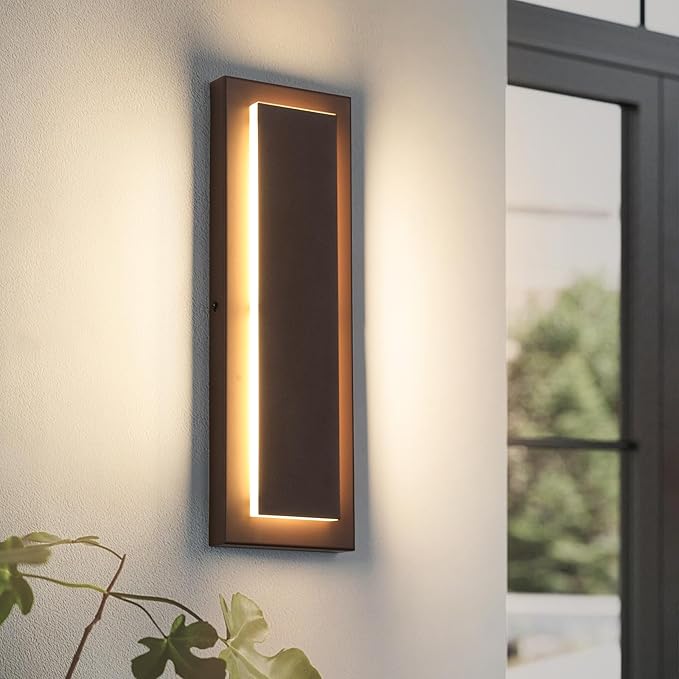 15.7 Inches Brown Modern Outdoor Wall Lights,Long Exterior Lighting Fixtures,Led Sconces Indoor,Long Wall Sconce,Porch Patio Front Door Wall Light Fixture,Waterproof 3000K 12W 1 Pack