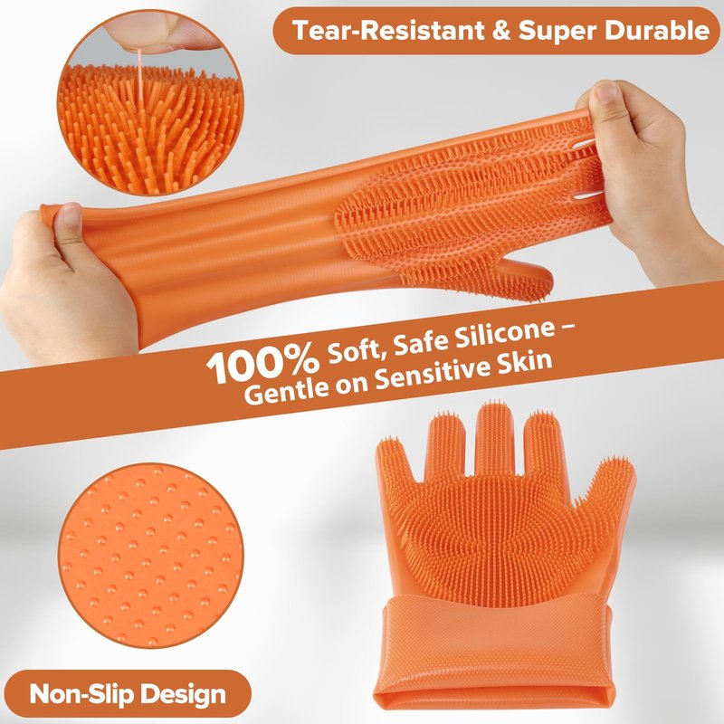 Augwind 6PCS Pet Grooming Kit for Dogs, Cats and Horses | Dog Washing Gloves | Cleanroom Gloves | Dog Bath Brush | Dog Bath Gloves | Dog Shampoo Brush | Dog Bath Supplies (Orange)