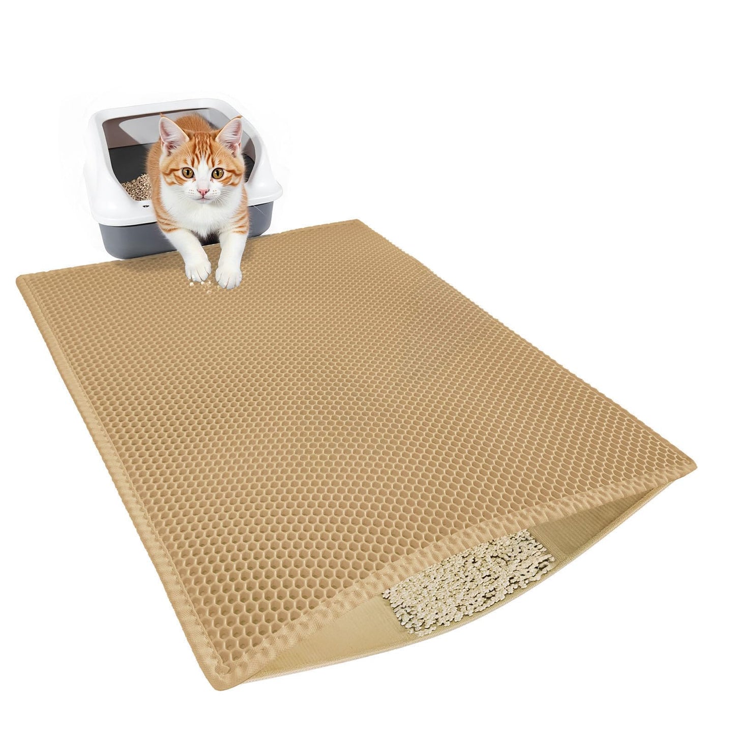 Ribnckly Cat Litter Trapping Mat, Double Layer Waterproof Proof Litter Box mat, Non-Slip Design, Easy to Clean, Beige Cat Box Mat 29.9'' x 24''Inch