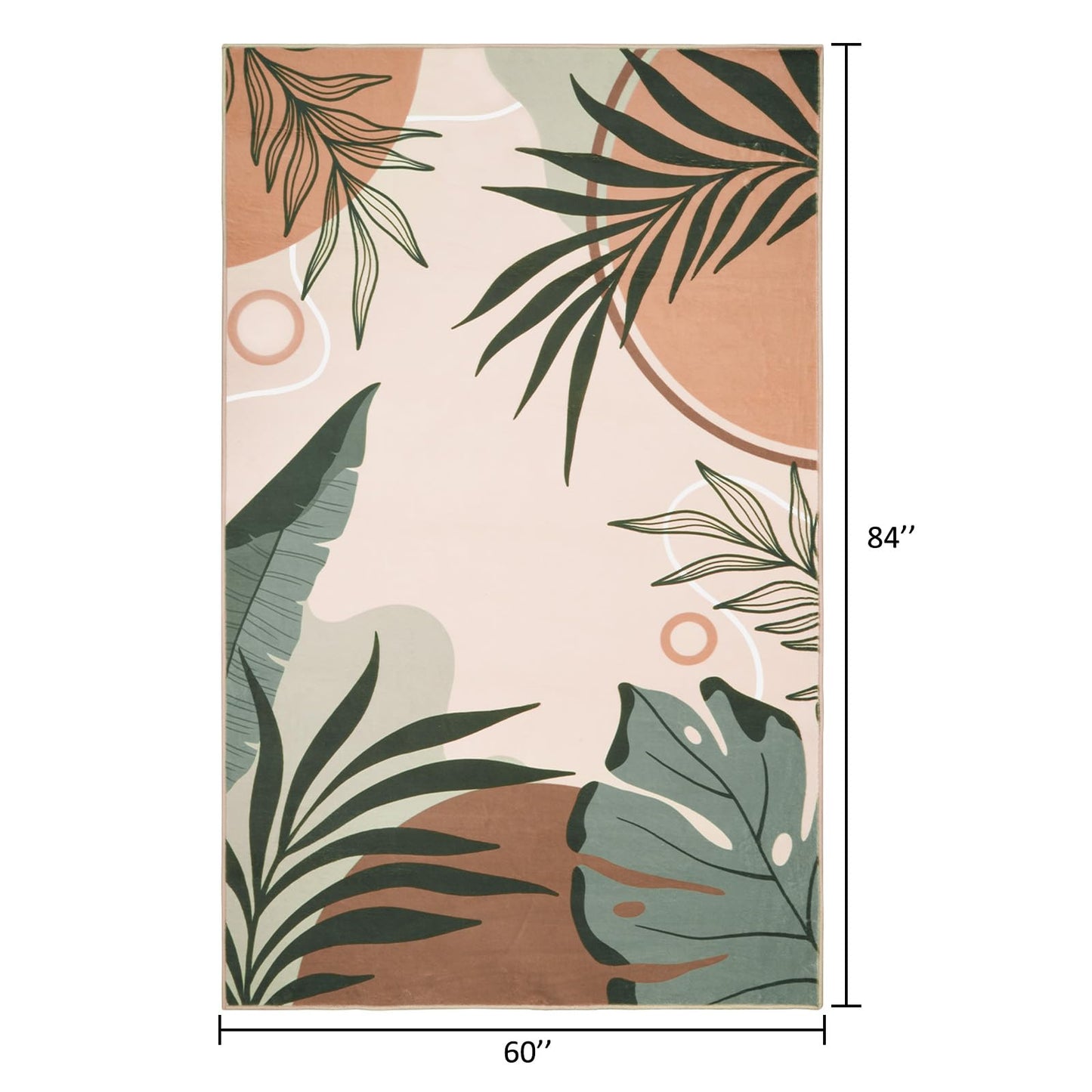 Instellar 5x7 Washable Area Rug for Living Room–Low Pile Non Slip Green Botanical Leaf Carpet for Bedrooms Kitchen Dining Room and Kids' Room,Pink