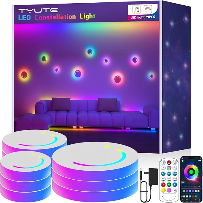 RGB DIY Smart Wall Light, LED Constellation Light, Wall sconces Led Strip Lights, Smart Lamp with App & Remote Control, Music Sync, Colorful Lighting Panels for Home Decor/Gaming/Party