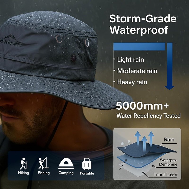 Waterproof XL XXL Oversized Men's Sun Hat | Fishing Bucket Boonie with UV Protection & Wide Brim