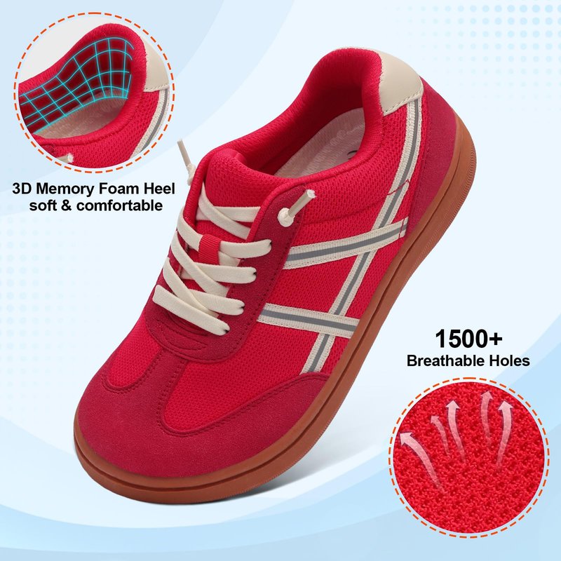 LeIsfIt Women's Wide Barefoot Walking Shoes Slip-on Casual Tennis Shoes Non-Slip Zero Drop Comfort Sneakers Red Size 8