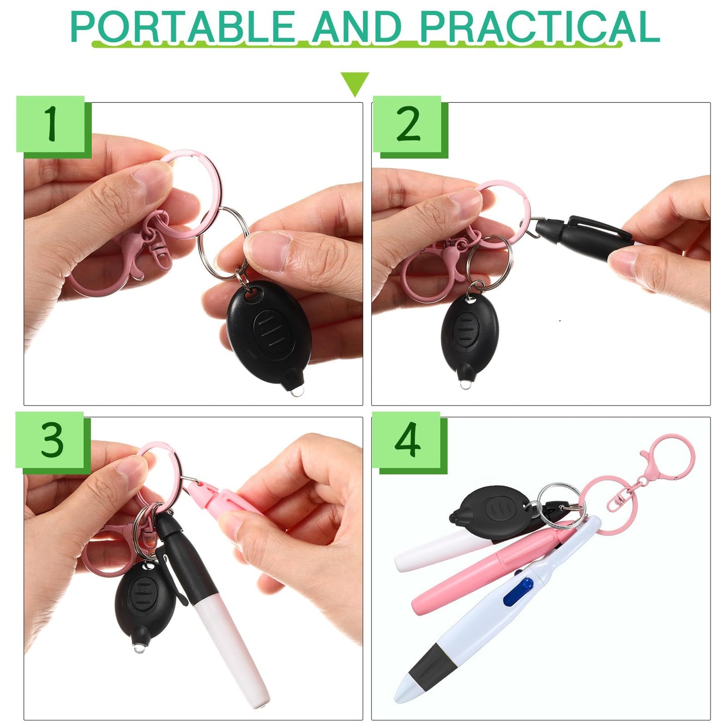 Chinco 30 Pcs Retractable Shuttle Pen Clip with Mini Highlighter Nurse Badge Pen Neon Marker LED Keychain Ring Clip for Nurse Gift(Simple,Black)