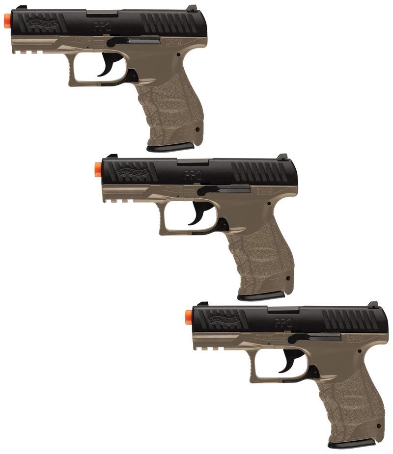 Walther ppq Spring Airsoft Pistol, Dark Earth Brown(Airsoft Gun) (Pack of 3)