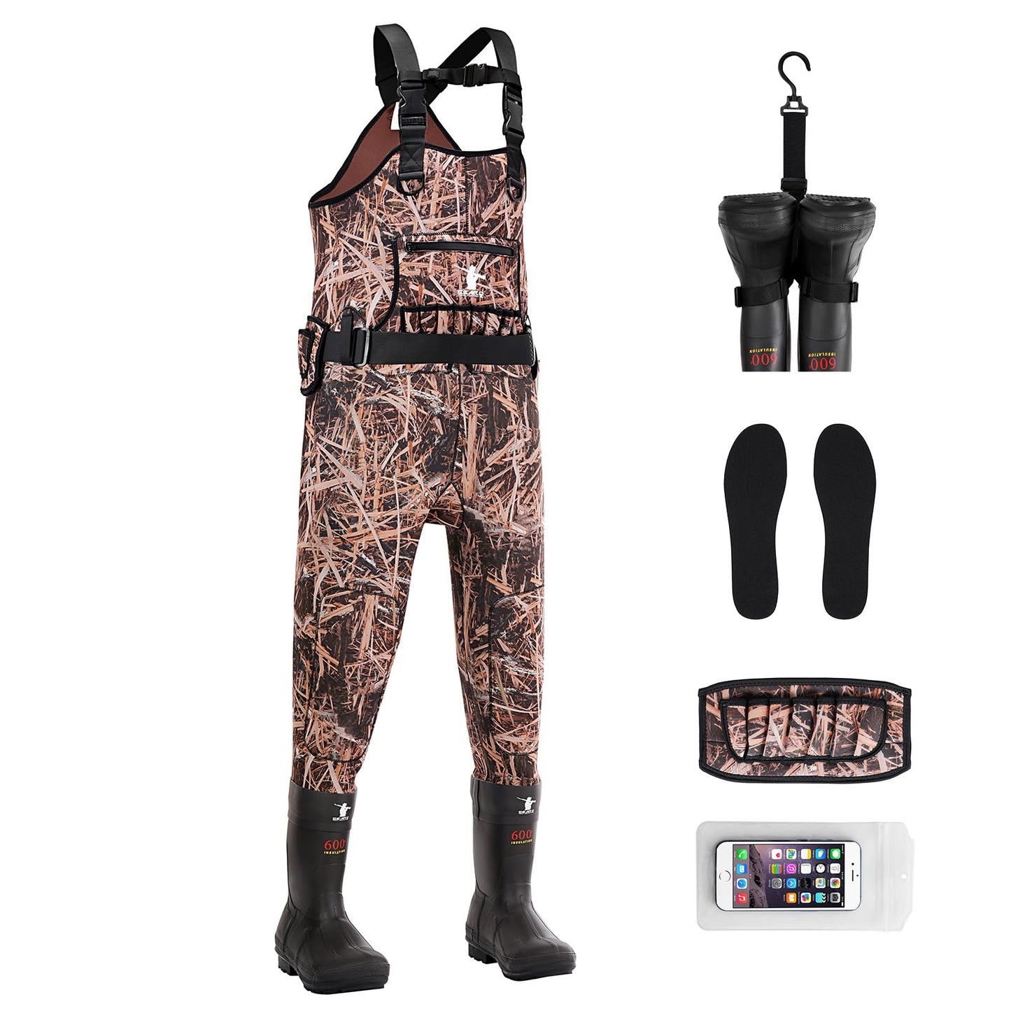 GearOZ Duck Hunting Waders for Men, Waterproof Bootfoot Chest Wader Insulated Neoprene Camo Waders with Boot Hanger for Fishing, Waterfowl Hunting Breathable Hunter Waders Weighters, Size 10